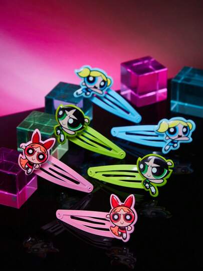 THE POWERPUFF GIRLS X SHEIN 6 Pcs  Daily  Wear  &  Outfit  Matching  Bb  Hair  Clips,Y 2 K