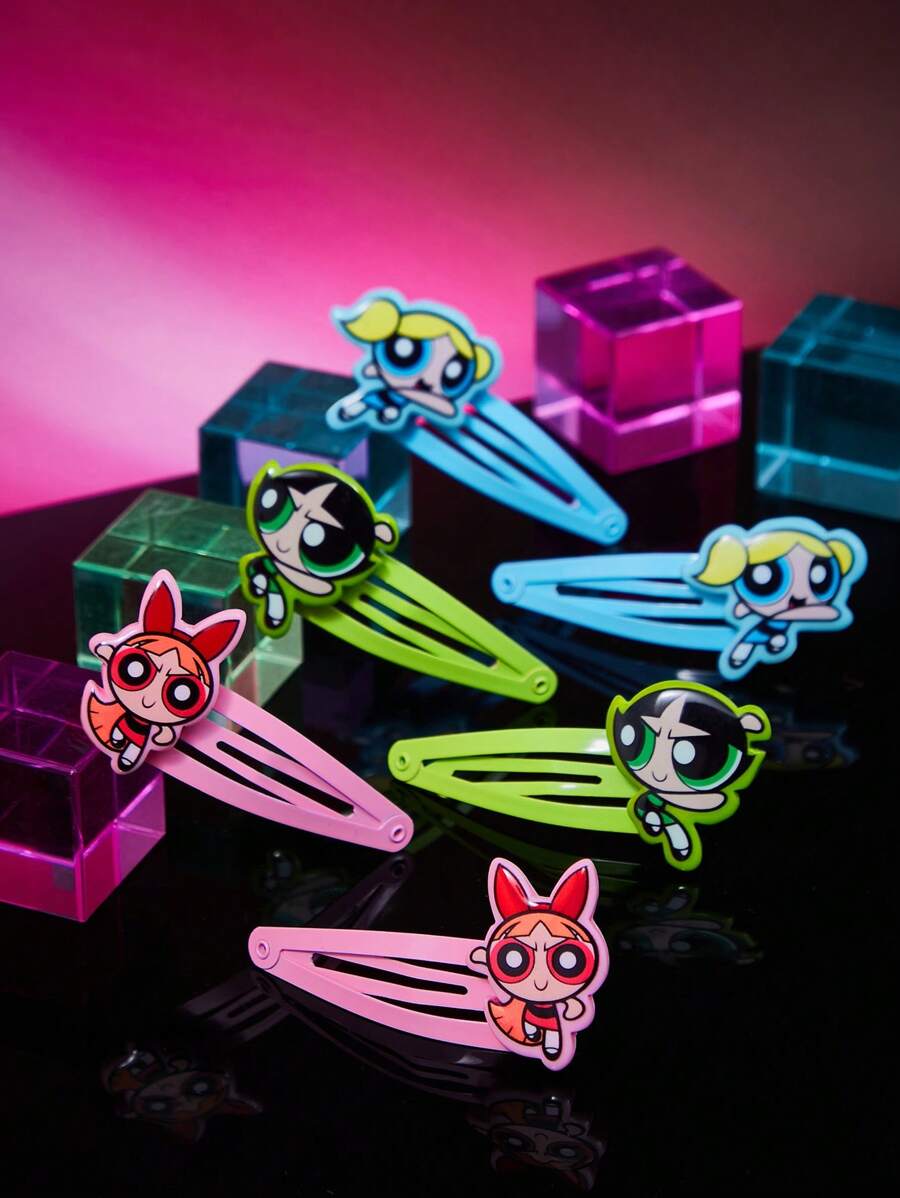 THE POWERPUFF GIRLS X SHEIN 6 piezas de pasadores de cabello BB para uso diario y combinación de atuendos, estilo Y2K - Multicolor - Ver 1