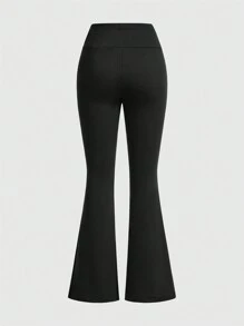 ROMWE PETITE V腰藤蔓交叉印花紧身喇叭裤 - 黑色 - 查看 10