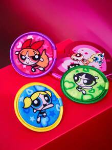 THE POWERPUFF GIRLS X SHEIN 3pcs Cute Cartoon Heart Shaped Blossom, Bubbles, Buttercup Pattern Makeup Remover Pads - Multicolor - View 2