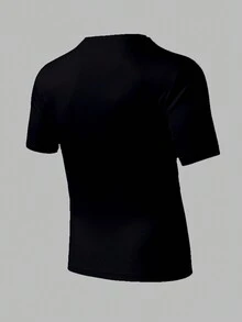 Manfinity Homme Camiseta Para Hombre Impresa Con Caricaturas Y Letras - Negro - Ver 2