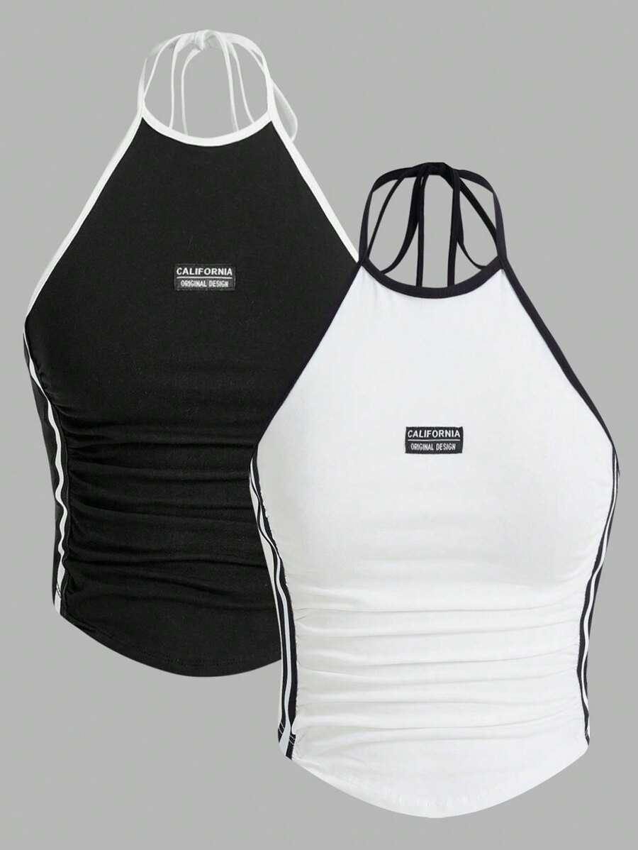 SHEIN ICON 2 chiếc áo yếm kẻ sọc ngang nhiều màu Y2K (gói 2 chiếc) - Nhiều màu - Xem 1