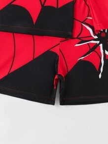Tween Boy Spider Web Printed Swim Shirt And Swim Trunks Separated Set - Multicolor - View 5