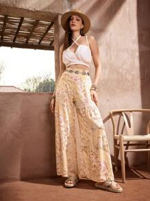 Styleloop Sandalias planas de suela gruesa y trenzadas bohemias y cómodas con cuerda para mujer, para moda de primavera y verano - Albaricoque - Ver 2