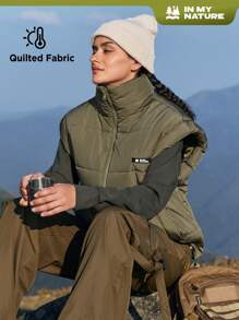 In My Nature Ladies' Outdoor Vest Jacket With Zipper - Khaki - View 1