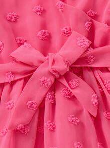 SHEIN Toddler Girls' Pink Chiffon Puff Short Sleeve Dress - Pink - View 6