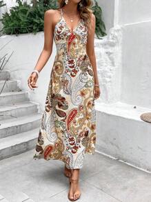 SHEIN VCAY 夏季女士佩斯利印花挂脖连衣裙 - 彩色 - 查看 4