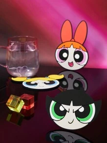 THE POWERPUFF GIRLS X SHEIN 3pcs/Set Cartoon Blossom, Bubbles, Buttercup Pattern Cup Coaster