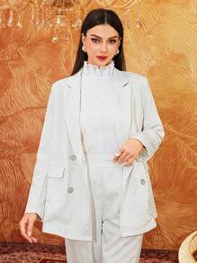 Modelyn Lapel Detail Double-Breasted Blazer Jacket - Apricot - View 3