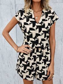 SHEIN LUNE Women's Plunge V-Neck Button Up Jumpsuit With Cutout Design