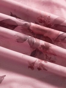 ROMWE Fairycore Plus Size Floral Print Swing Fish-Tail Cami Dress For Summer Vacation - Pink - View 4