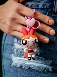 THE POWERPUFF GIRLS X SHEIN Cute Heart &Blossom Bag Pendant Keychain