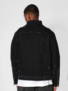 SUMWON 常规剪裁破洞牛仔夹克 - 黑色 - 查看 2