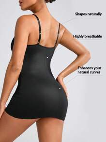 SHAPORA Women's Contrast Mesh Spaghetti Strap Bodycon Dress - Black - View 2