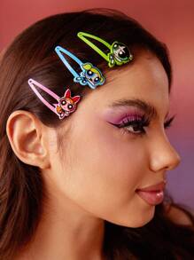 THE POWERPUFF GIRLS X SHEIN 6 piezas de pasadores de cabello BB para uso diario y combinación de atuendos, estilo Y2K - Multicolor - Ver 2