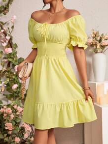 Rafferiza Vestido De Mangas Abullonadas Y Cintura Ajustada Para Mujer - Amarillo - Ver 4