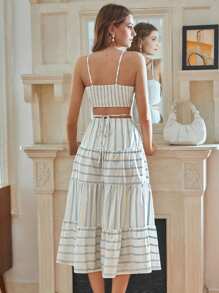 Aveloria Rosie Women's Vertical Stripe Cut-Out Waist Cami Dress Vacation Outfits Woman 