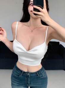 DAZY 醋酸背心上衣與一件式露背短版背心，外出穿搭上衣，舞會禮服上衣 - 白色 - 查看 3