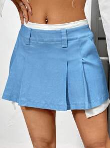 Muchica Minifalda Vaquera De Doble Capa Con Volante - Azul - Ver 3