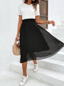 SHEIN Frenchy Hai Lớp Thiết kế Chân Váy xếp ly - màu đen - Xem 1