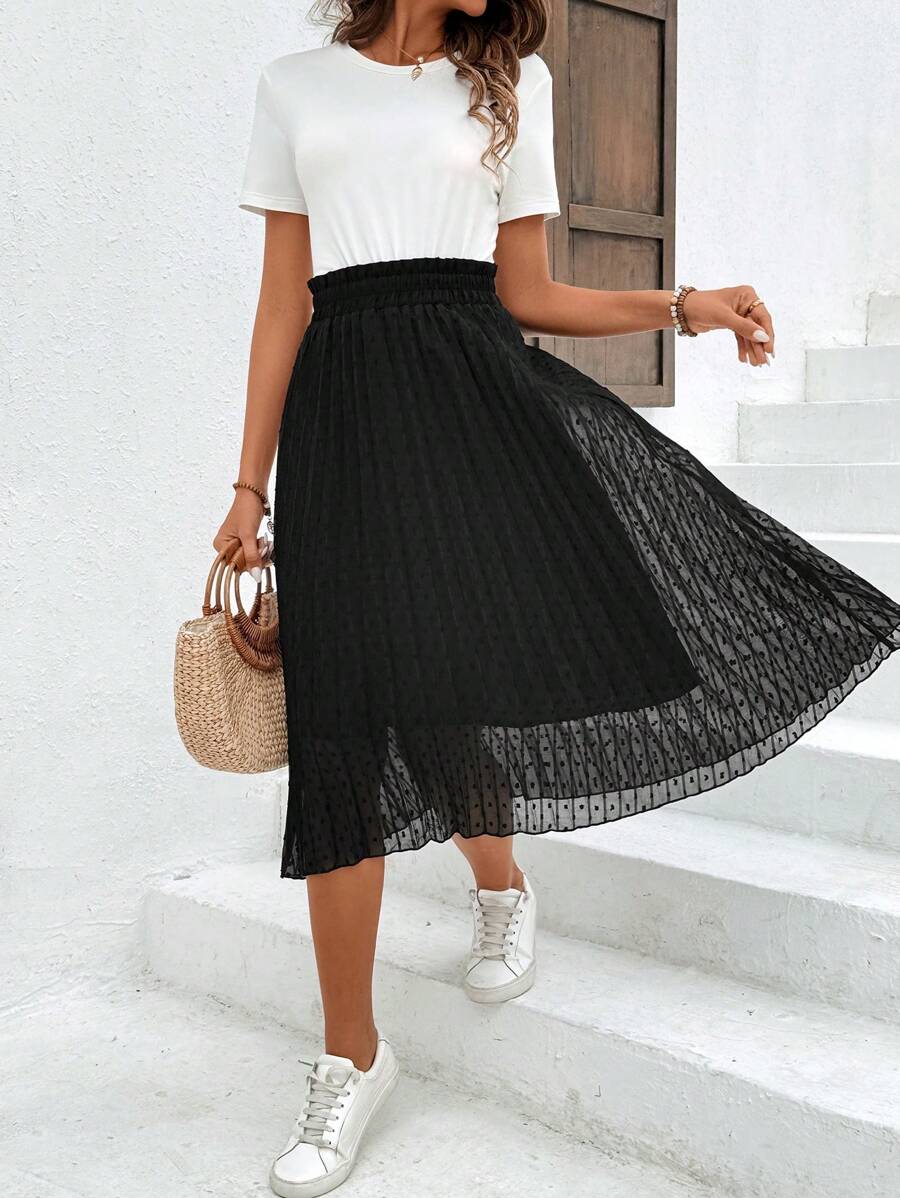 SHEIN Frenchy Hai Lớp Thiết kế Chân Váy xếp ly - màu đen - Xem 1