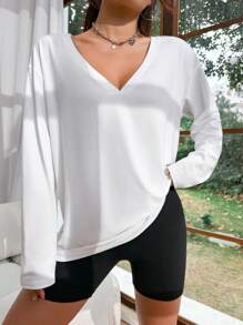 Flirla Women's Simple V-Neck Basic T-Shirt - White - View 6