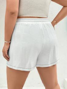Dreamara Pantalones Cortos De Talla Grande Para Mujer Con Bloque De Color Y Grandes Bolsillos Con Costura - Blanco - Ver 2