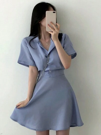 DAZY 女士纯色短款连衣裙，收腰夏季太阳裙，休闲女士连衣裙