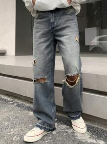 DAZY Men's Distressed Jeans With Pockets - Medium Wash - View 1