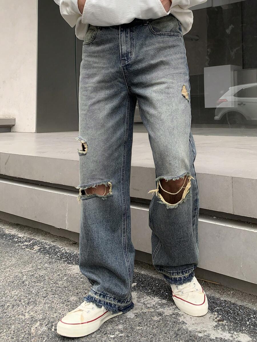 DAZY Men's Distressed Jeans With Pockets - Medium Wash - View 1