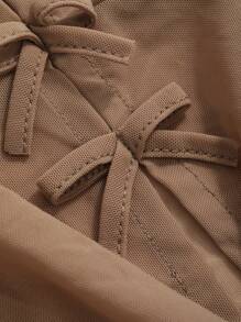 DAZY 女士透视二合一上衣，带蝴蝶结装饰和系带，长袖女士上衣，短款女士上衣