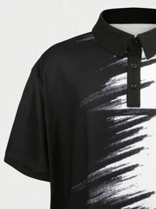 Manfinity Homme Men's Plus Size Color Block Short Sleeve Polo Shirt - Black and White - View 3