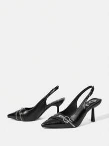 Women's Single High Heeled Shoe With Metallic Zipper, Pointed Toe And Thin Heel In Punk Style - Black - View 8