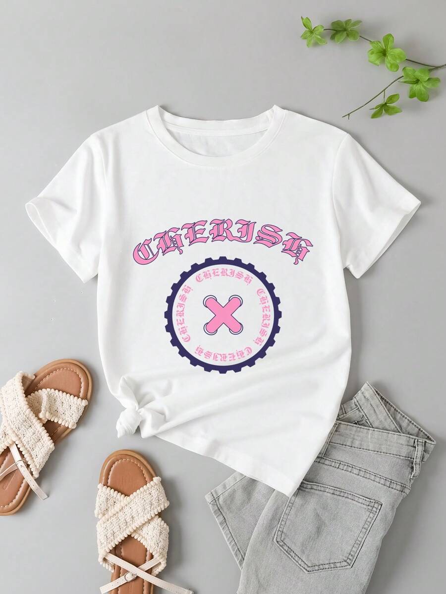 Chiquease Women's Letter Printed Round Neck T-Shirt - White - View 1