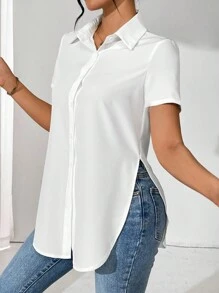 SHEIN LUNE 女士翻领短袖衬衫、短袖上衣