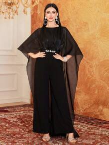 Modelyn Ladies' Solid Color Simple Mesh Jumpsuit - Black - View 6