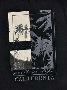 Manfinity BRENVOR Men's Color-Block Coconut Tree & Letter Print T-Shirt - Black - View 4