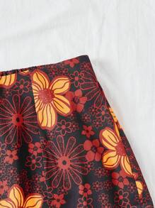 Dreamara Plus Size Women's Floral Printed High Split Skirt