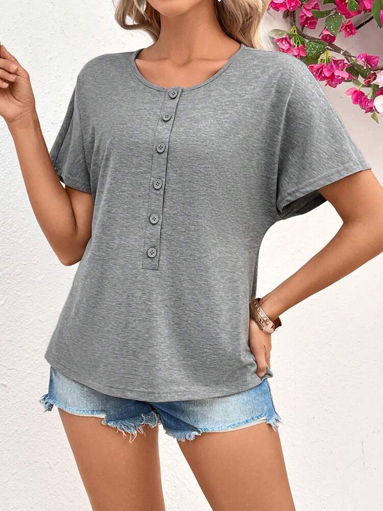 Ladies' Front Button Short Sleeve T-Shirt