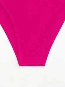 SHEIN Swim 女士實色時尚露背連身泳衣,採用中空設計 - 玫紅色 - 查看 4