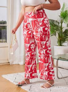 SHEIN Clasi Plus Size Women's Character Print Pants Fall Cloth For Women - Red - View 5