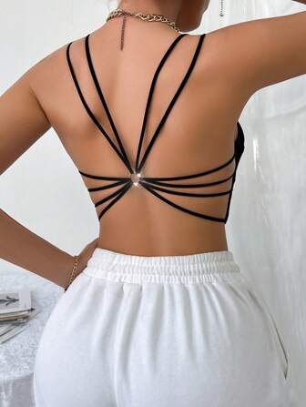 女士純色雙肩帶無袖上衣,環扣細節