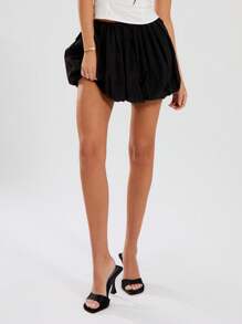 MUSERA Nylon Puffball Mini Skirt Y2k 90's Summer Party - Black - View 2