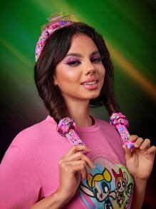 THE POWERPUFF GIRLS X SHEIN 4pcs Cartoon Printed No Heat Hair Curling Tool Set