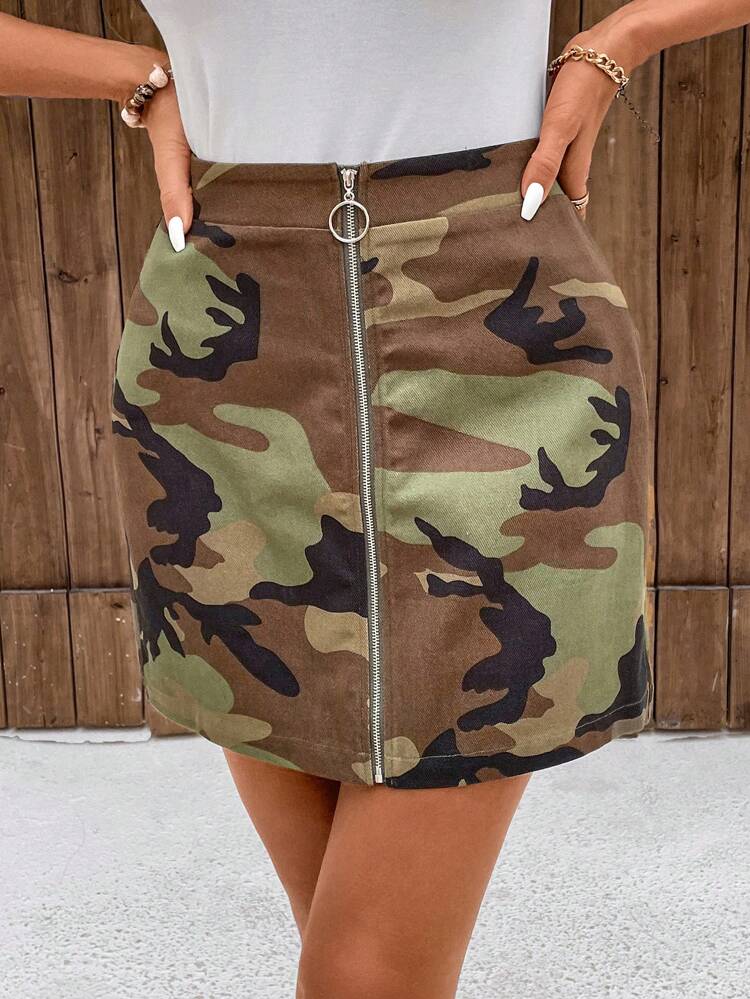 Women's Summer Music Festival Green Camouflage Mini Skirt