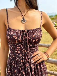 Soleia 褶皺a字型運動背心連身裙 - 棕色 - 查看 4