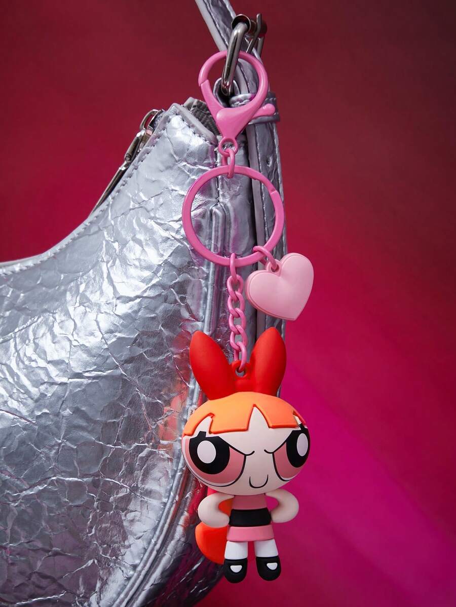 THE POWERPUFF GIRLS X SHEIN Cute Heart &Blossom Bag Pendant Keychain
