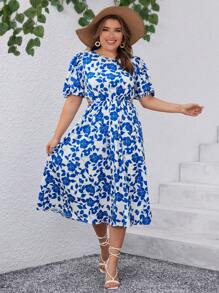 SHEIN VCAY Abito A Stampa Taglie Forti Per Le Vacanze Con Vita Scavo