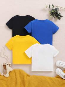 SHEIN Baby Boy 4pcs/Set Casual Knit Tee With Cute & Fun Pattern Short Sleeve T-Shirts - Multicolor - View 2