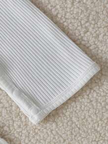 SHEIN Comfortable And Cute Baby Boy Long Sleeve Footie With Bear Embroidery, Tie Closure - White - View 7